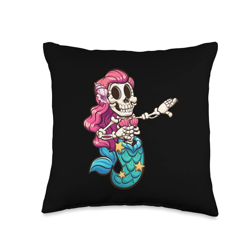 2907 Funny Halloween Mermaid Skeleton Dabbing Sugar Skull Costume Throw